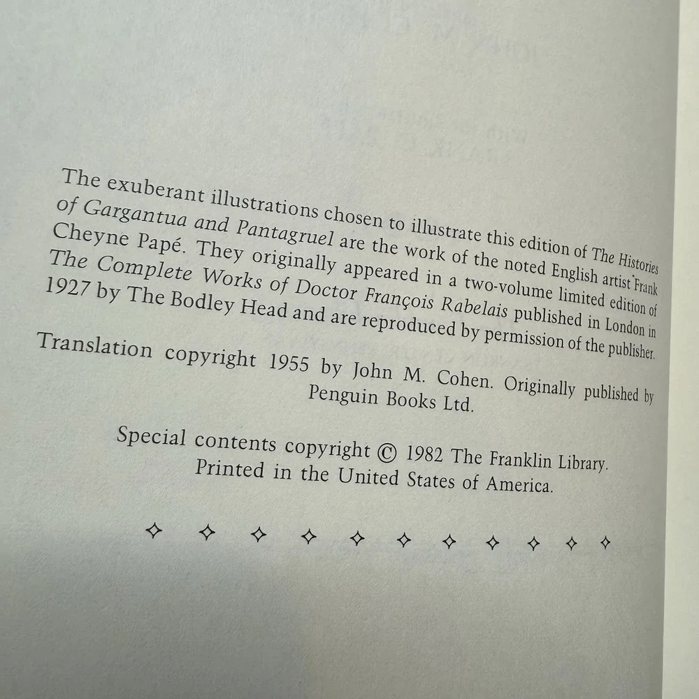 The Histories Of Gargantua And Pantagruel Francois Rabelais 1982 Franklin Librar
